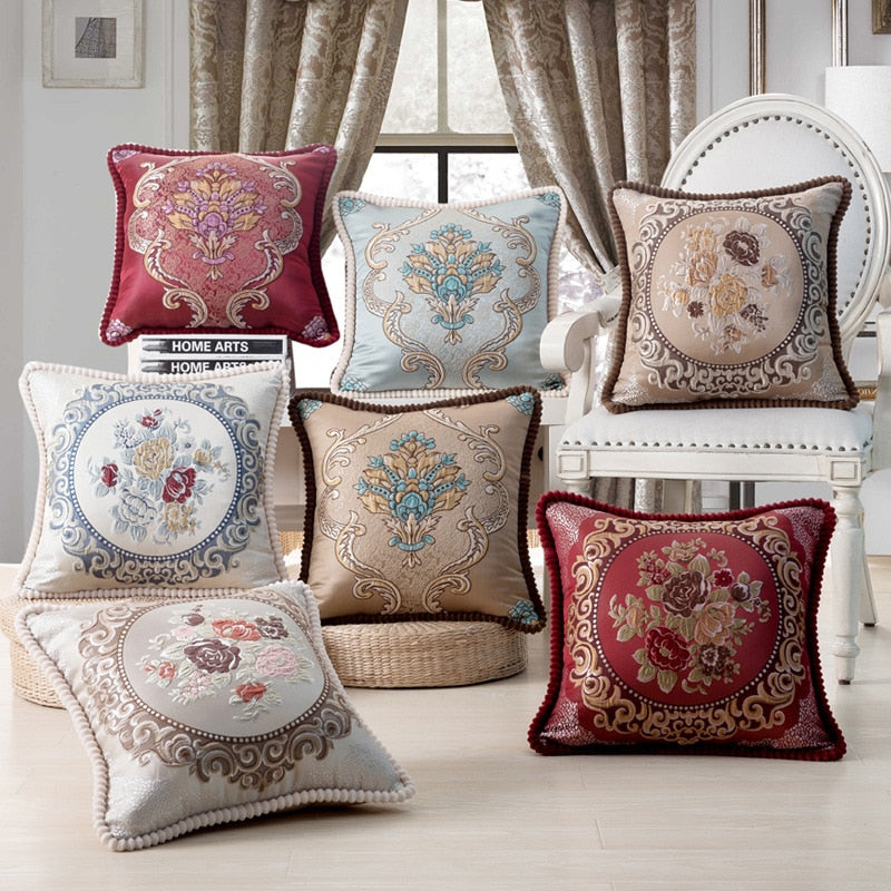 luxury embroidery jacquard beaded edge cushion