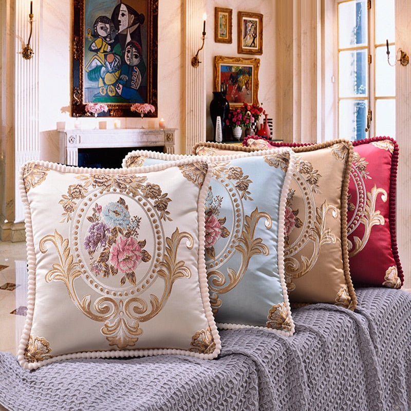 luxury embroidery jacquard beaded edge cushion