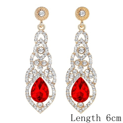 crystal bridal dangle wedding drop earrings eh444-red