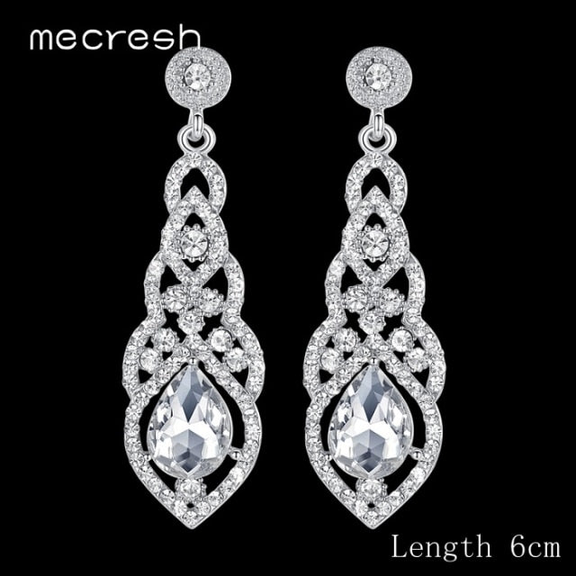 crystal bridal dangle wedding drop earrings silver