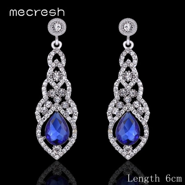 crystal bridal dangle wedding drop earrings blue