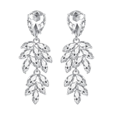 luxury leaves long drop crystal hanging dangle earrings meh1088-clear