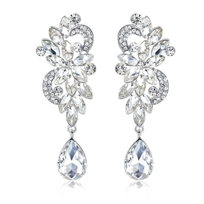luxury leaves long drop crystal hanging dangle earrings meh1045