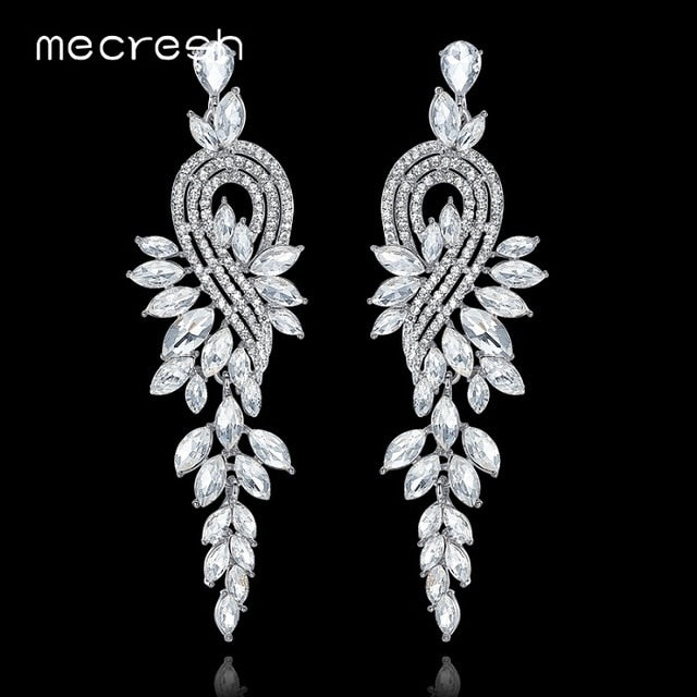 luxury leaves long drop crystal hanging dangle earrings meh946-clear
