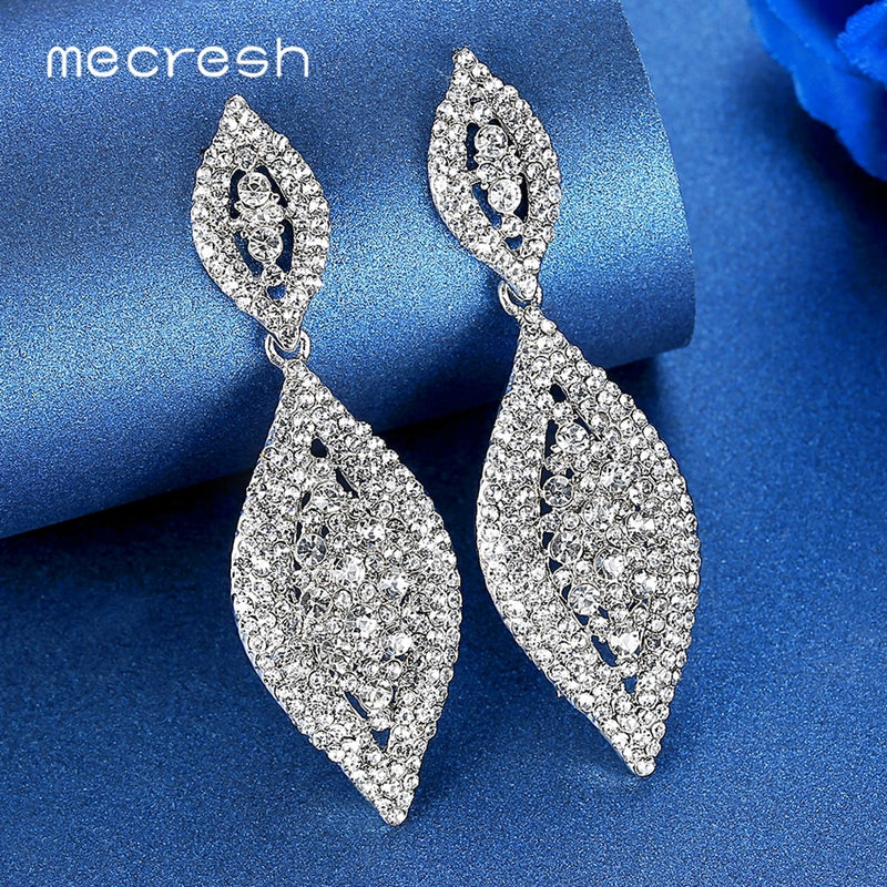 rhinestone women drop earrings for brides silver plated / clear