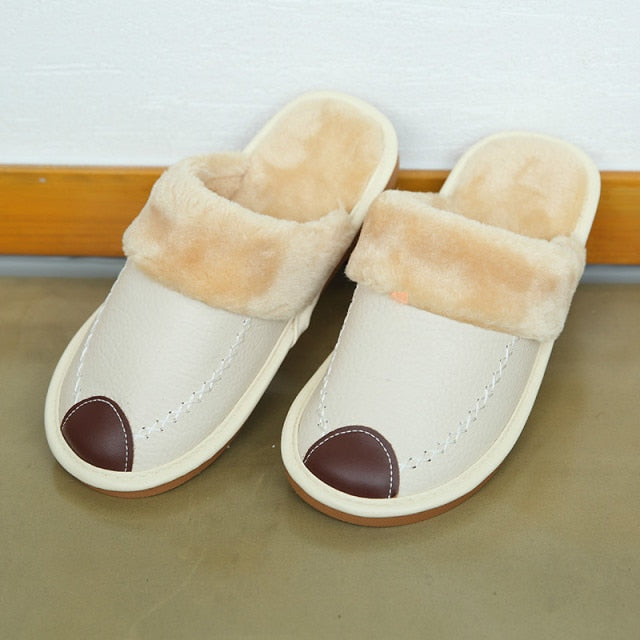 men winter pu leather slippers