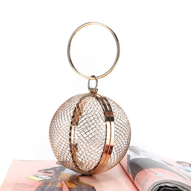 metal evening bags women's wedding bag golden party summer luxury designer handbag mini basketball purse woman wallet handbags golden / round shape