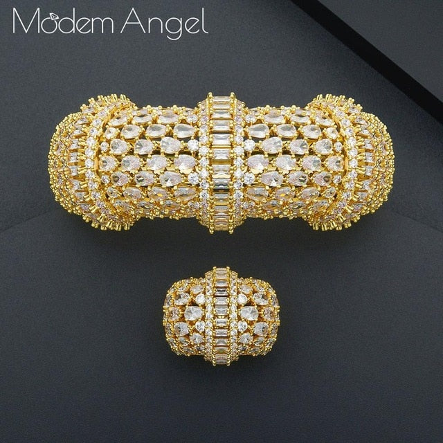 luxury big bamboo bangle ring set for women