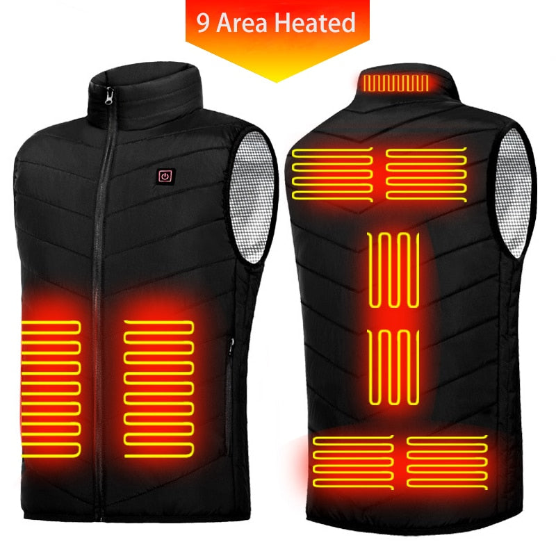 new 9 areas heated vest men women usb electric heating thermal jacket