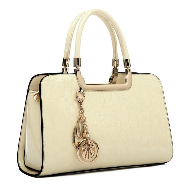 luxury women patent leather designer handbag white