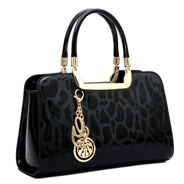 luxury women patent leather designer handbag black