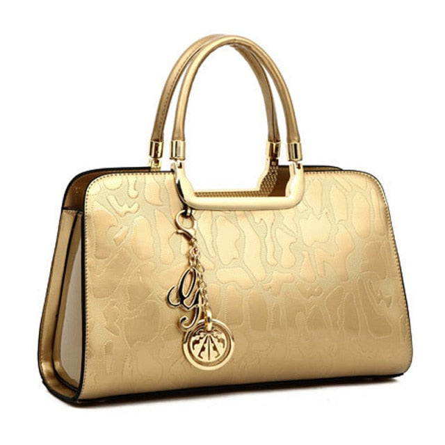 luxury women patent leather designer handbag gold