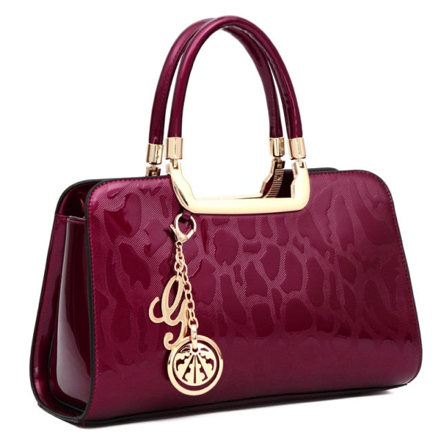 luxury women patent leather designer handbag burgundy