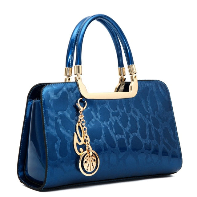luxury women patent leather designer handbag blue