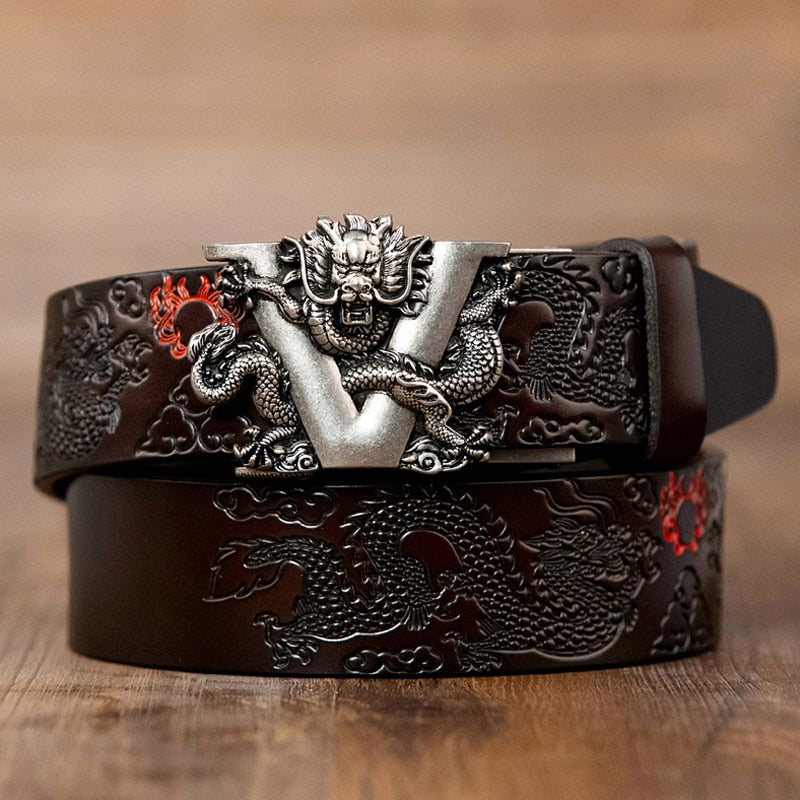 carving dragon pattern automatic buckle belt strap for jeans