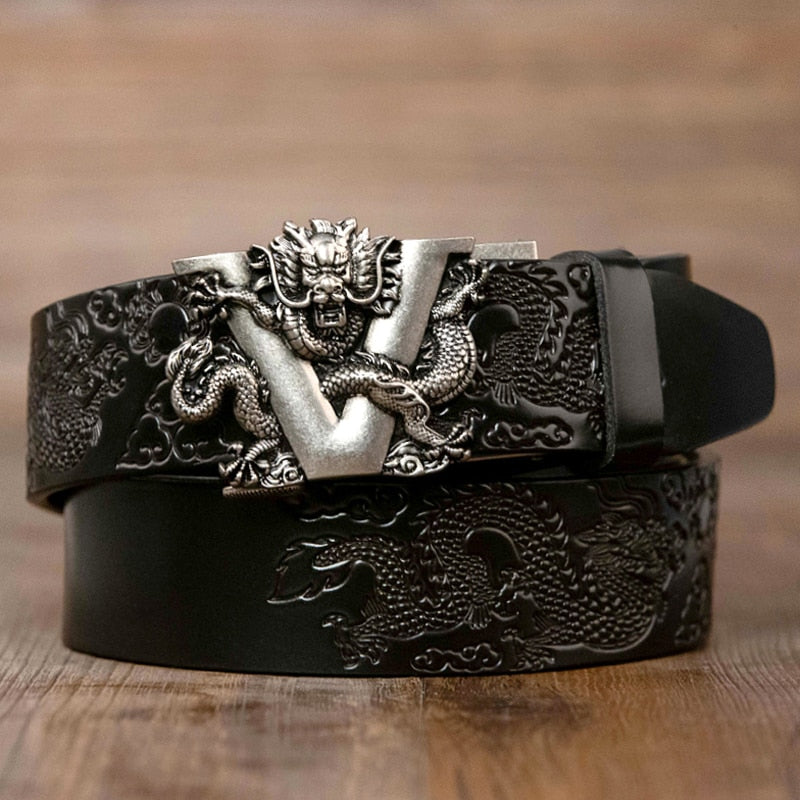 carving dragon pattern automatic buckle belt strap for jeans