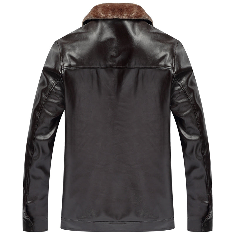 windproof winter fur collar zipper thick leather jacket