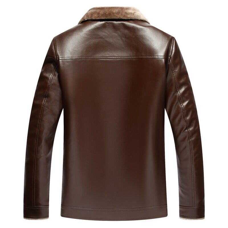 windproof winter fur collar zipper thick leather jacket