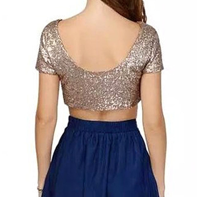 newest sexy blouse backless women shiny crop top