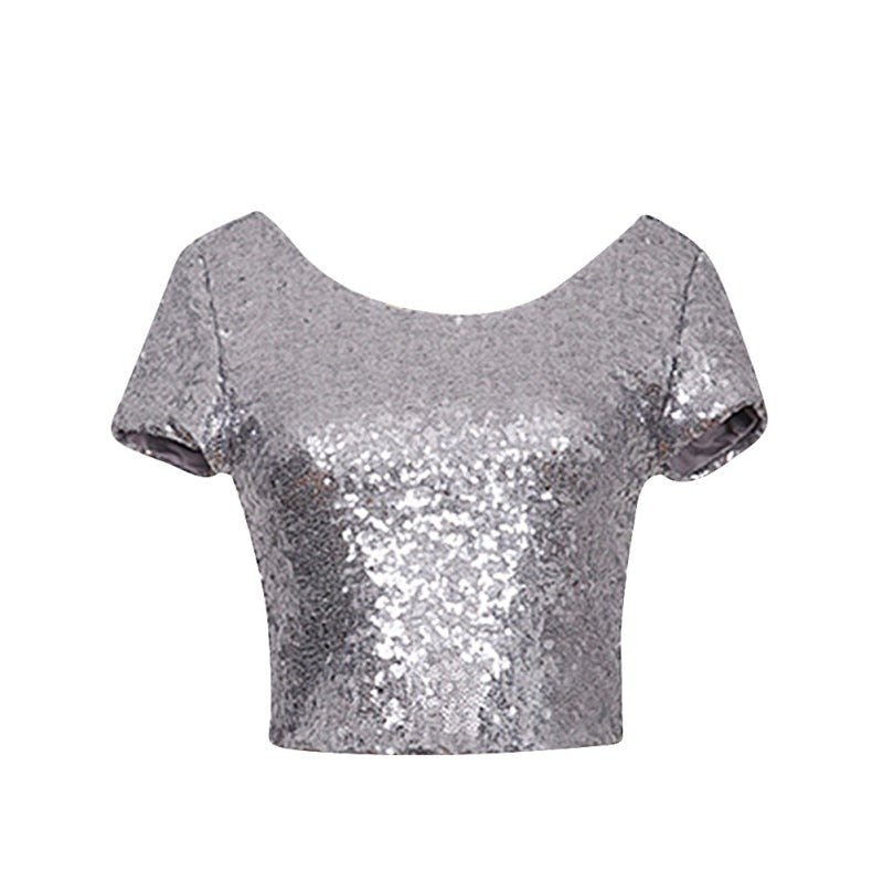 newest sexy blouse backless women shiny crop top