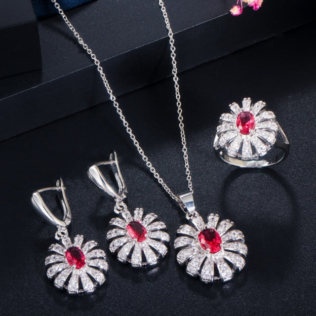 cz new arrival big flower crystal 925 sterling silver roya jewelry set