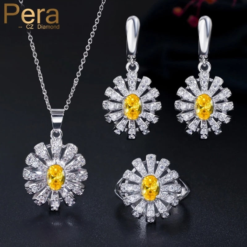 cz new arrival big flower crystal 925 sterling silver roya jewelry set