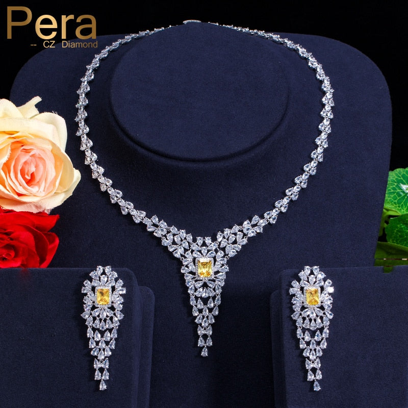 cubic zirconia long drop shape luxury women party jewelry sets