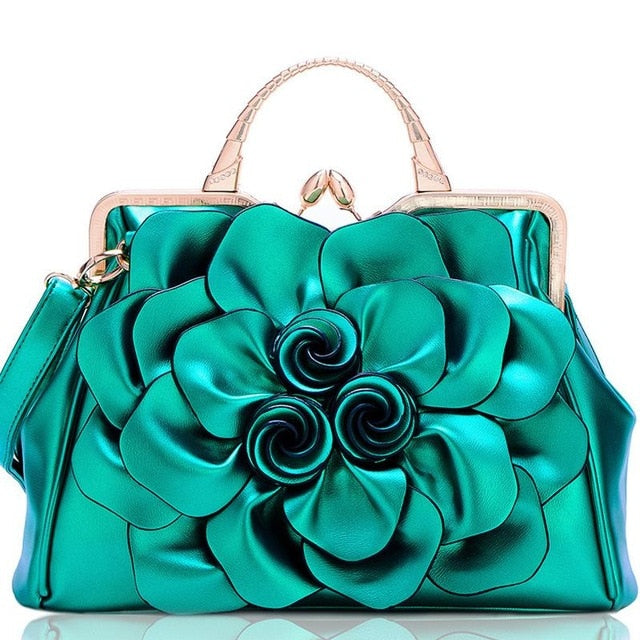 flower fashion ladies luxury leather bags dark green