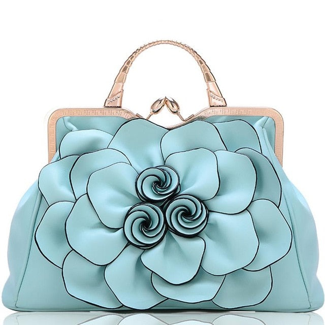 flower fashion ladies luxury leather bags light blue
