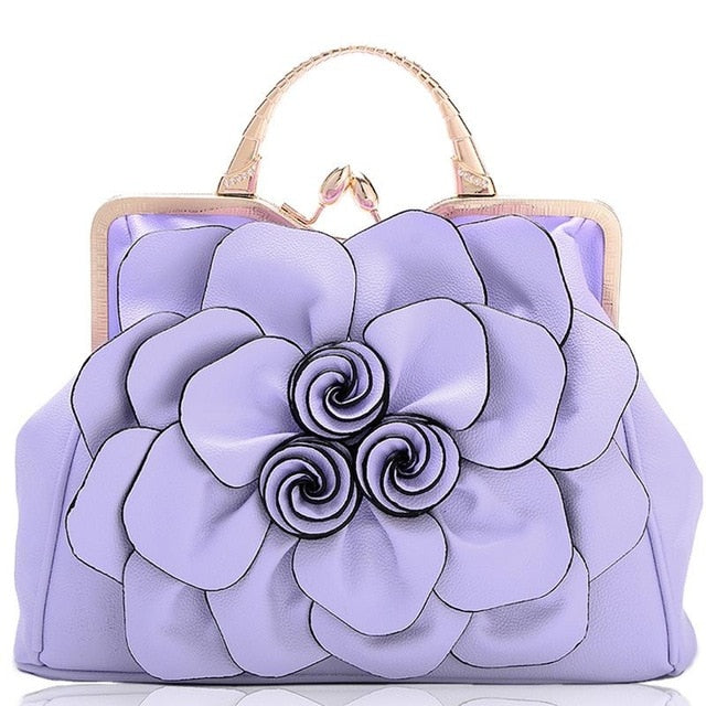 flower fashion ladies luxury leather bags light purple