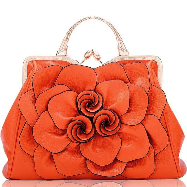 flower fashion ladies luxury leather bags orange