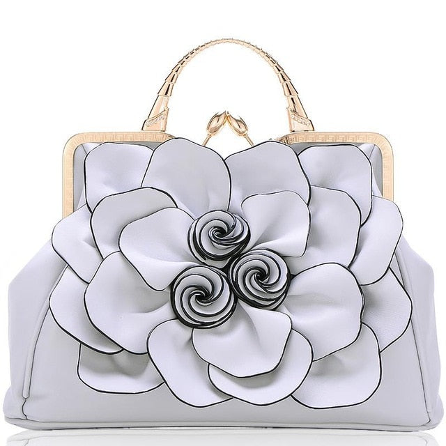 flower fashion ladies luxury leather bags light grey