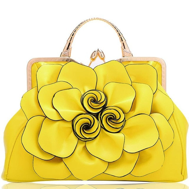 flower fashion ladies luxury leather bags yellow