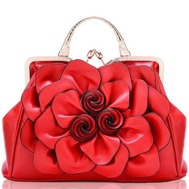 flower fashion ladies luxury leather bags red