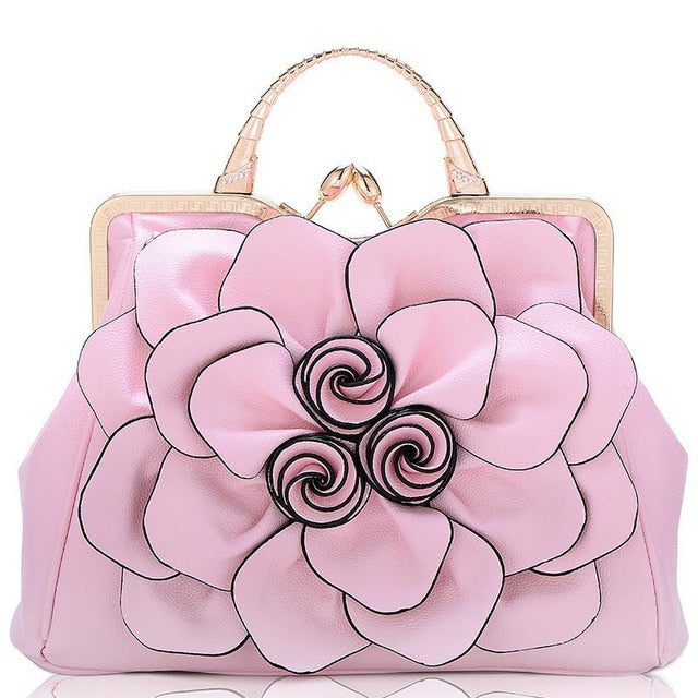 flower fashion ladies luxury leather bags pink