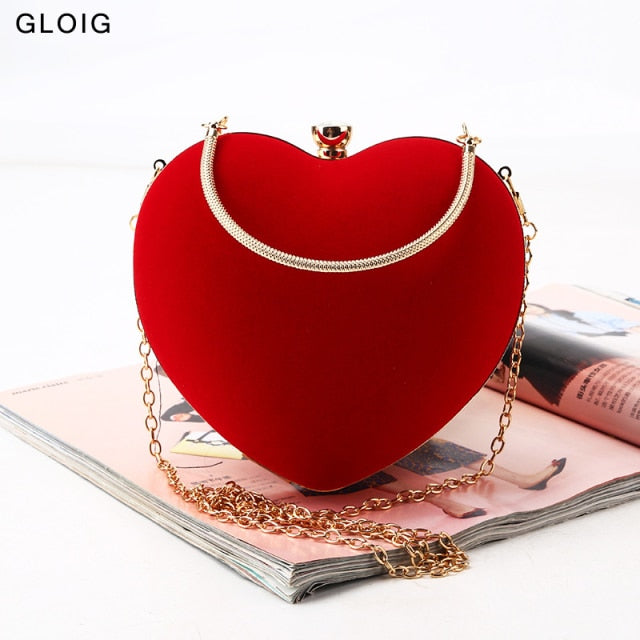 red heart design women clutch small diamonds golden velvet evening bags party wedding handbags purse for female ym1125red / mini(max length<20cm)