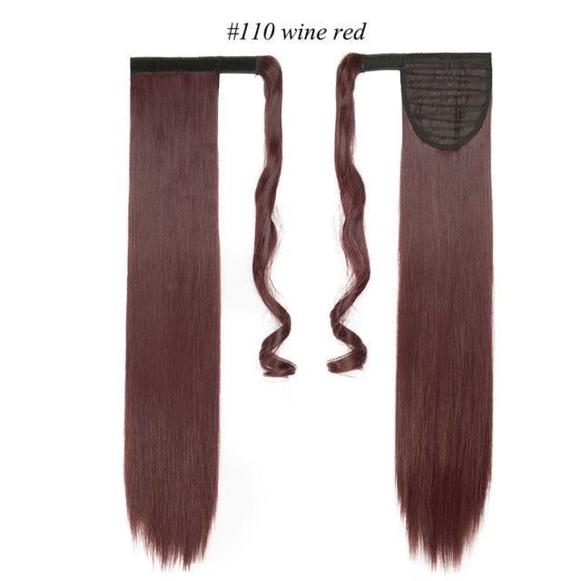 24'' long straight synthetic ponytail hair extensions wine red / 24inches
