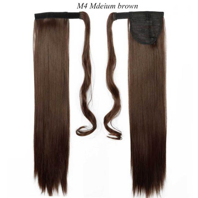24'' long straight synthetic ponytail hair extensions medium brown / 24inches