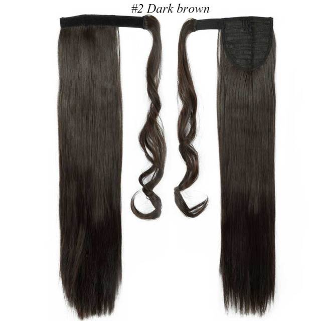 24'' long straight synthetic ponytail hair extensions dark brown / 24inches