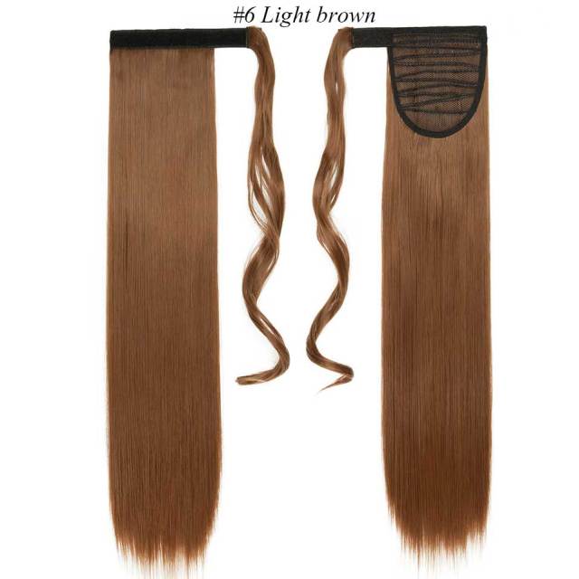 24'' long straight synthetic ponytail hair extensions light brown / 24inches