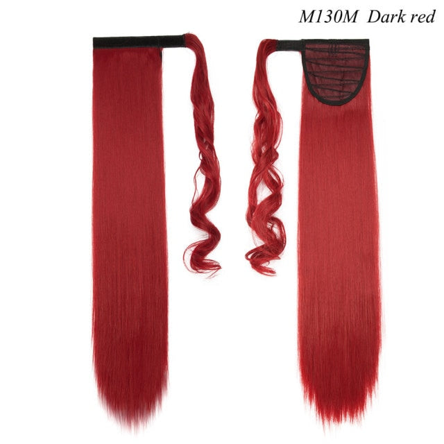 24'' long straight synthetic ponytail hair extensions dark red / 24inches