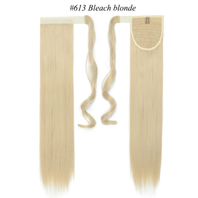 24'' long straight synthetic ponytail hair extensions bleach blonde / 24inches