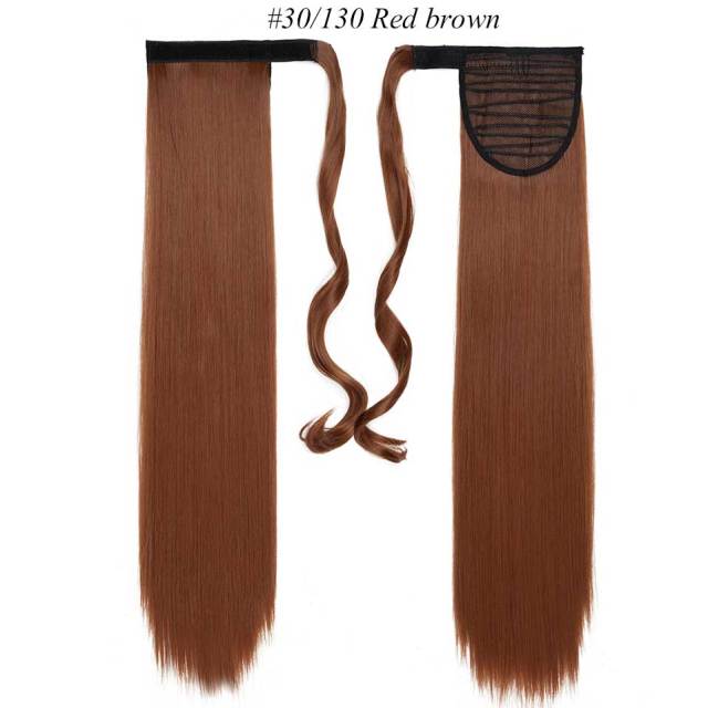 24'' long straight synthetic ponytail hair extensions red  brown / 24inches