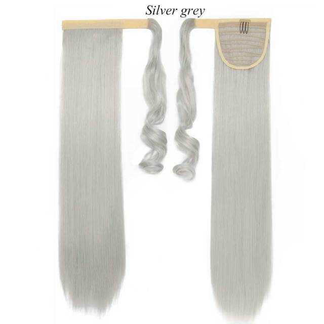 24'' long straight synthetic ponytail hair extensions silver gray / 24inches