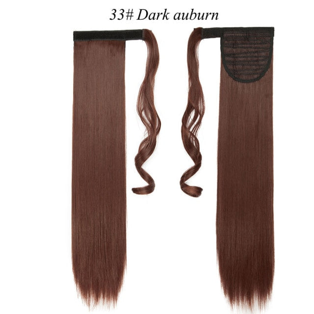 24'' long straight synthetic ponytail hair extensions dark auburn / 24inches