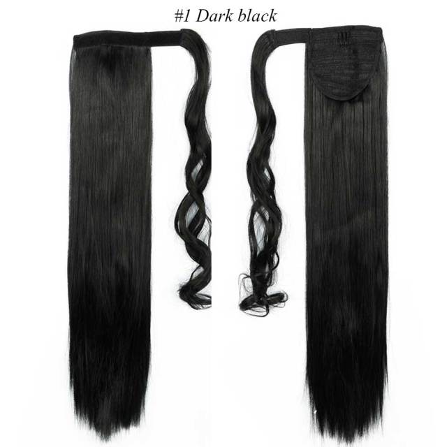 24'' long straight synthetic ponytail hair extensions dark black / 24inches