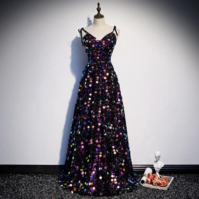 sexy sequins spaghetti strap formal party dress