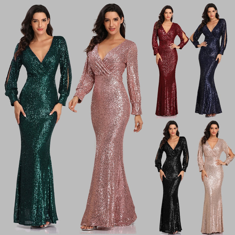 sexy v-neck mermaid evening dress