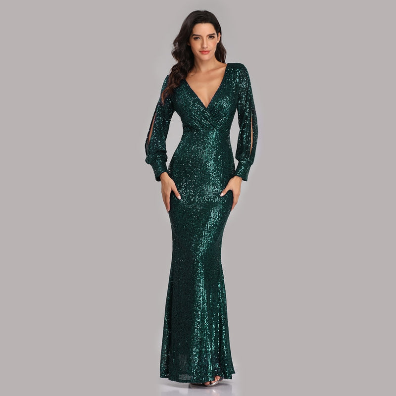 sexy v-neck mermaid evening dress