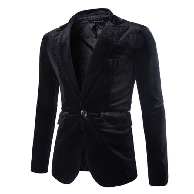 shiny one button men velvet blazer